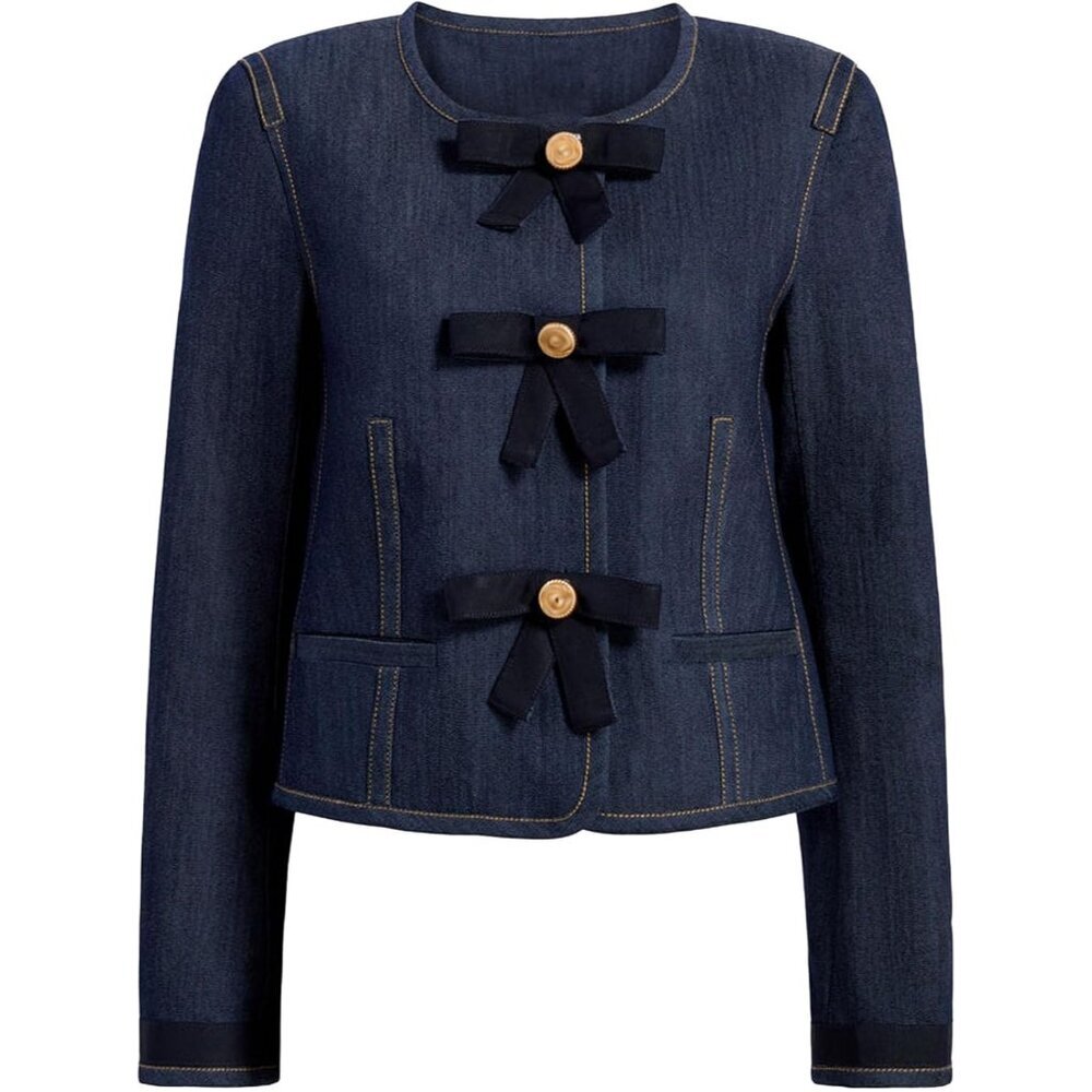 Women's Cotton Cropped Denim Jacket Slim Fit Long Sleeve Collared Casual